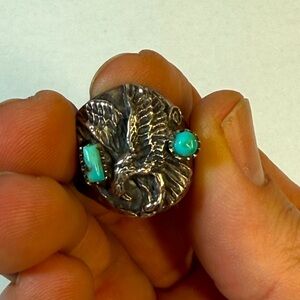 Men’s size 11 native turquoise eagle old pawn ring 925 silver authentic